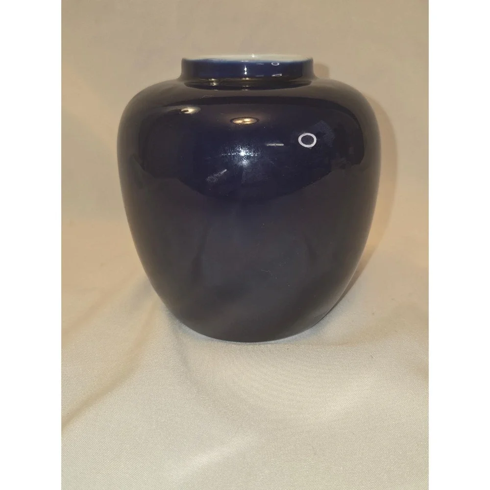Vintage Cobalt Vase and Jar w Lid Heritage Mint Made In Taiwan Painted Pheasants